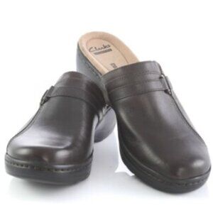 Clarks Collection Shoes Hayla Marina Brown Leather Mules Slip On Wedge Shoes